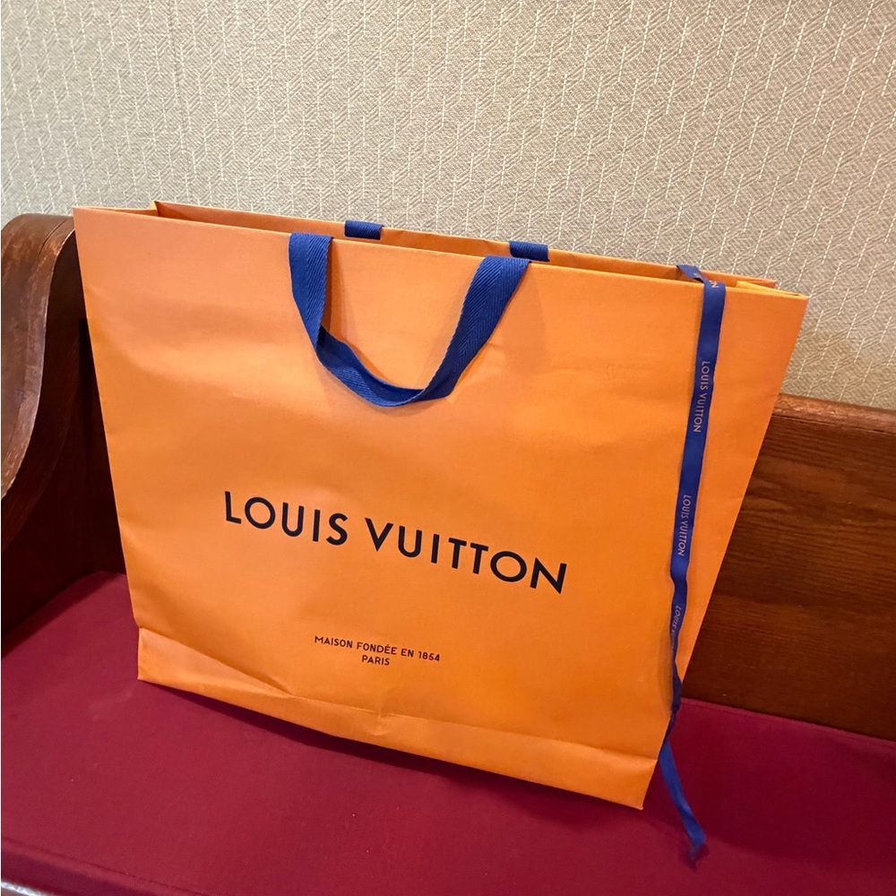 Louis Vuitton XL Collector’s Tote – Classic Orange with Blue Signature Ribbon